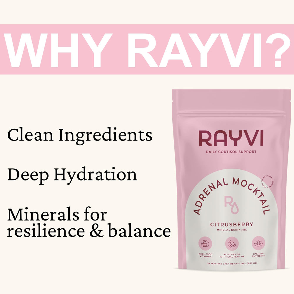 Rayvi Adrenal no-artificial-flavors label communicates clean ingredients.