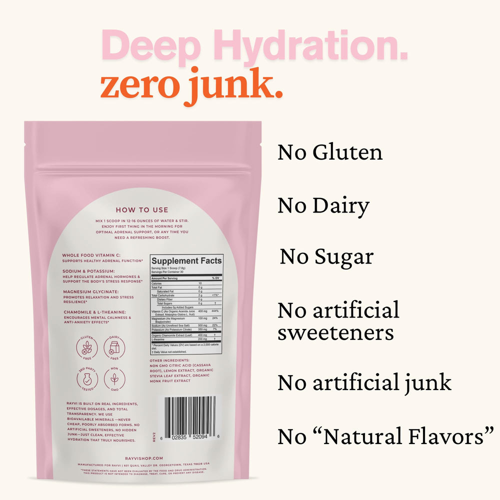 Rayvi Adrenal vegan gluten-free formula supports plant-based wellness.