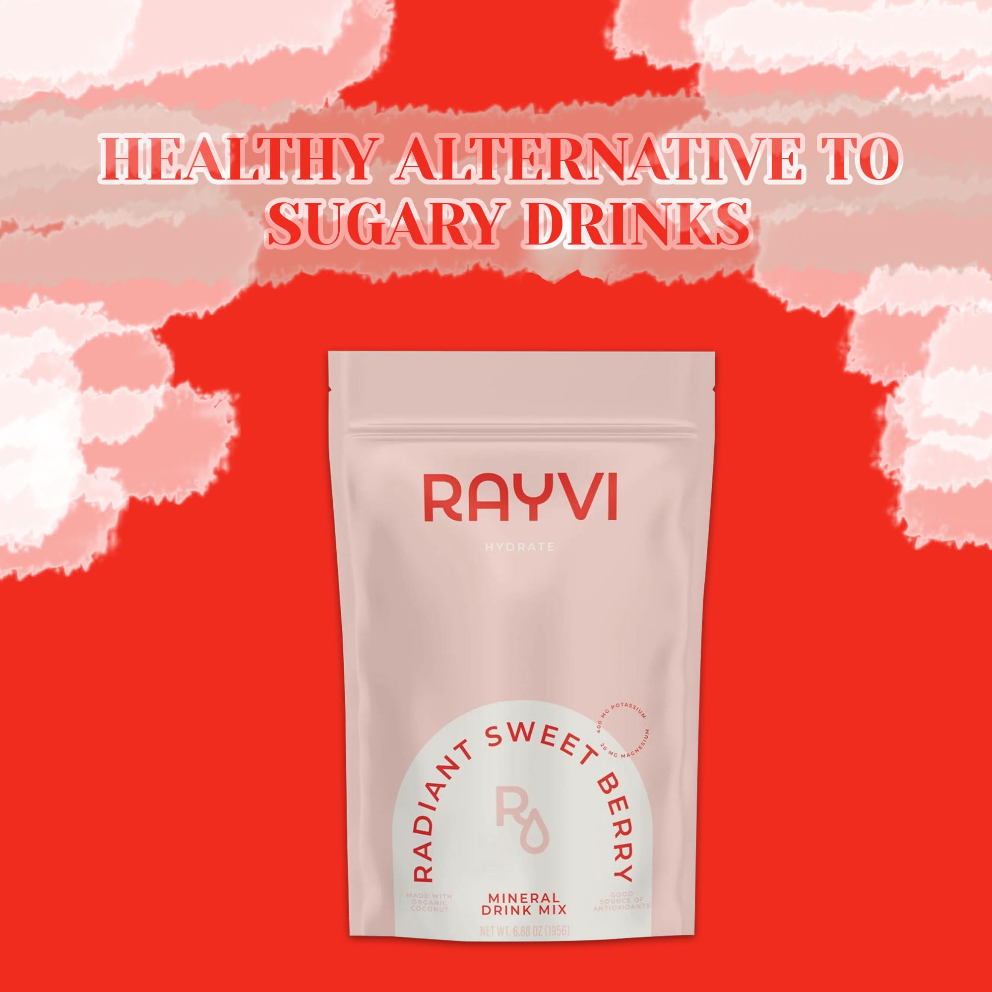 Rayvi No Sugar Electrolyte Powder packaging is convenient for workouts and travel.