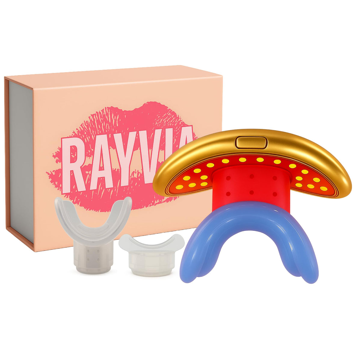 Rayvia device applying red light therapy to the face for firmer skin