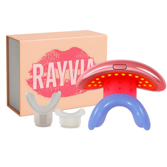 Rayvia red light therapy on face and lips for firmer skin and smoother texture.