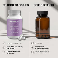 RE:ROOT Natural ingredients bottle-scene conveys a minimal, glow-friendly formula