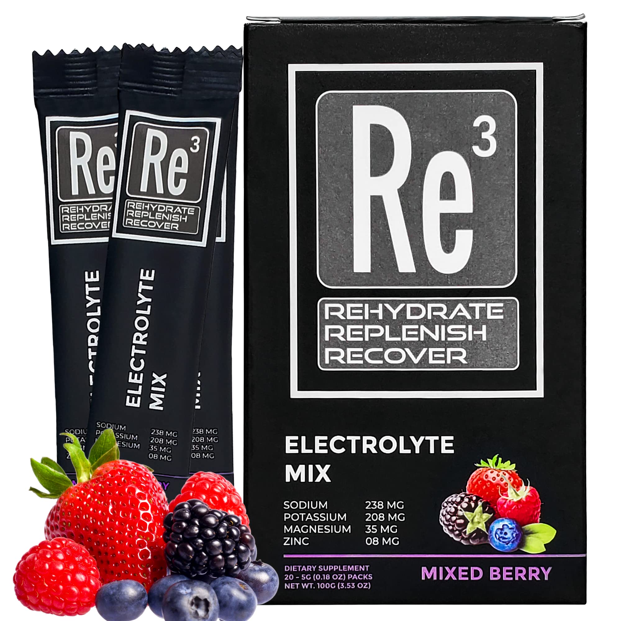 Re3 electrolyte powder sticks dissolve quickly for fast hydration.