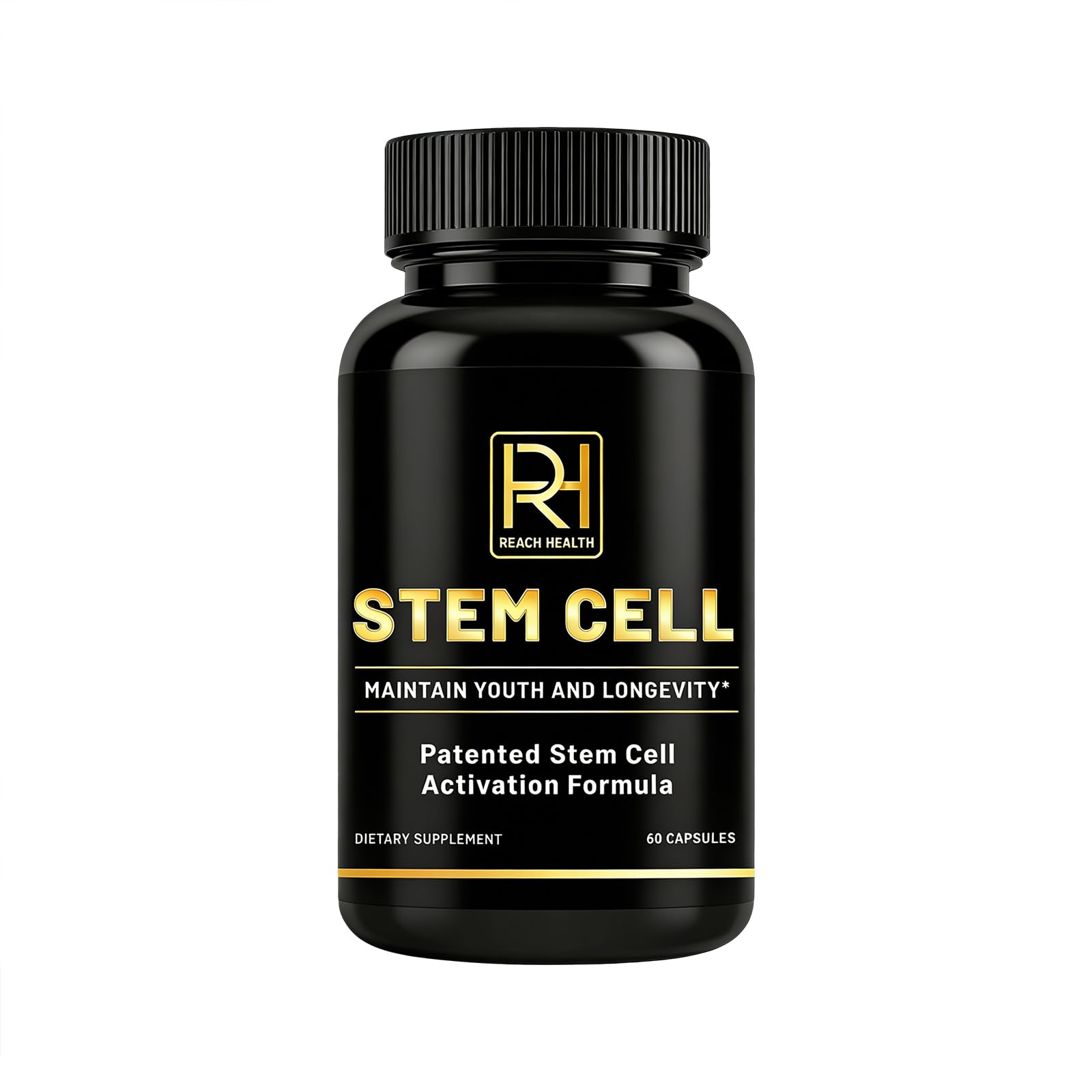 REACH HEALTH Stem Cell Activation Formula bottle with 60 softgels for daily vitality.