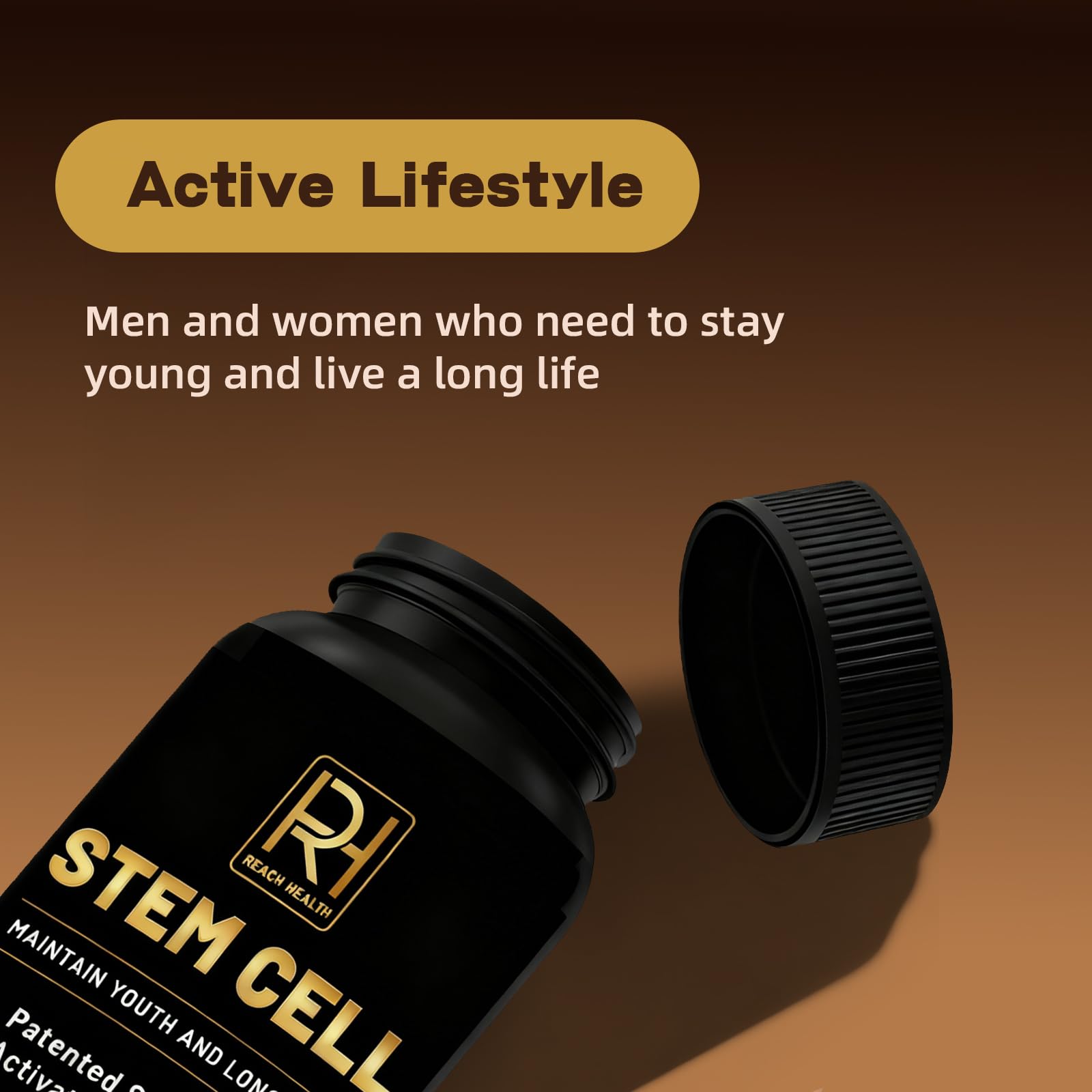 Side bottle view implies portable daily health support.
