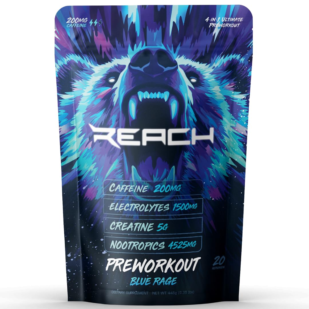 REACH Supplements Pre Workout bottle ready for a focused, energy-filled training.