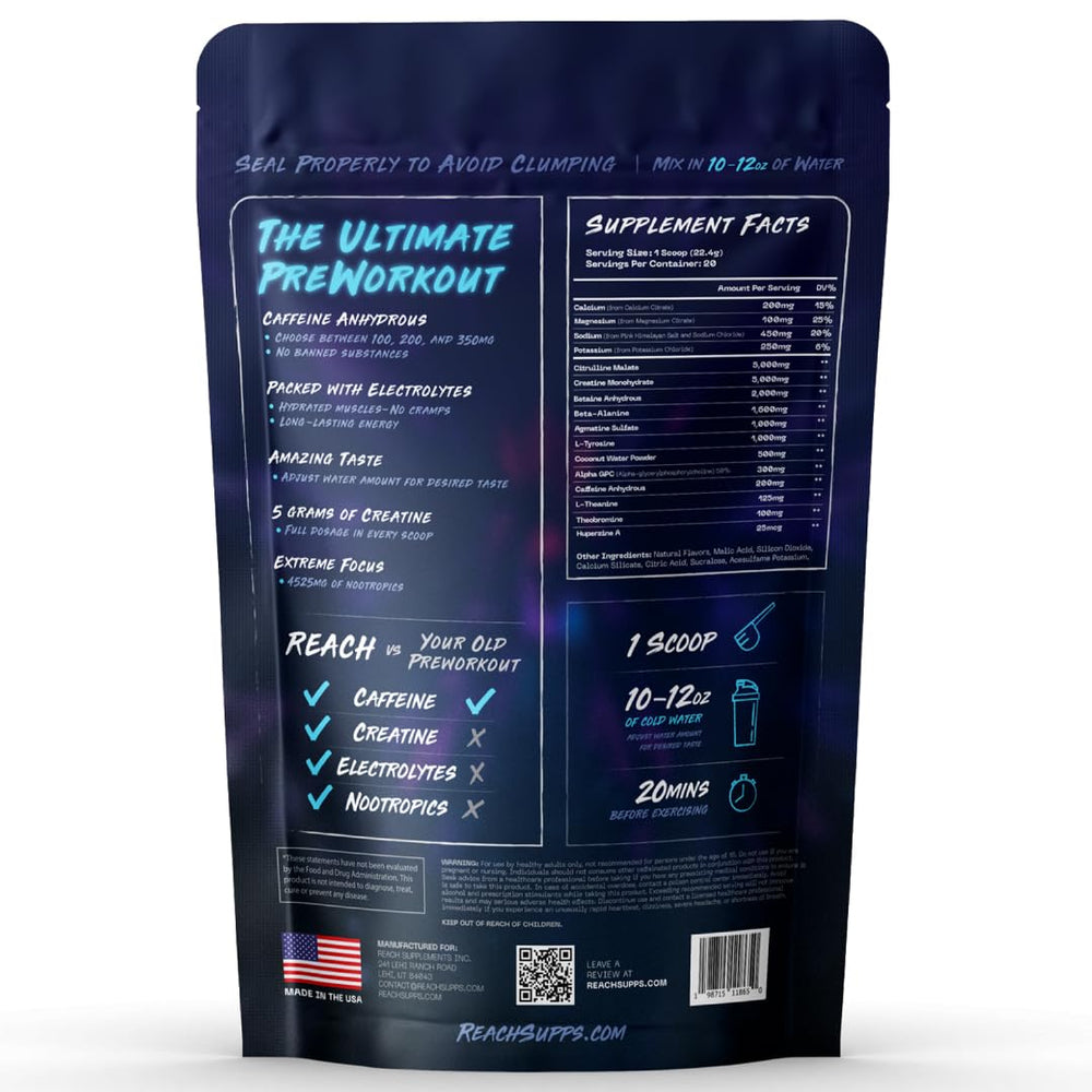 REACH Pre Workout scoop for precise dosing and consistent performance.