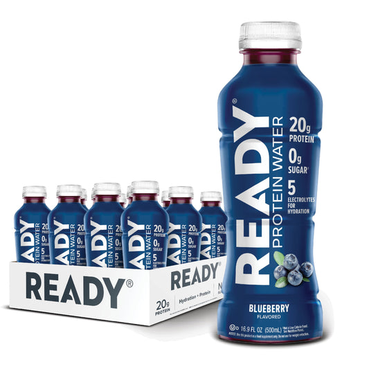 Ready Clear Protein Water blueberry bottle for post-workout hydration