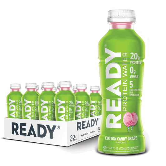 Ready Clear Protein Water bottle front shows branding and lightweight hydration