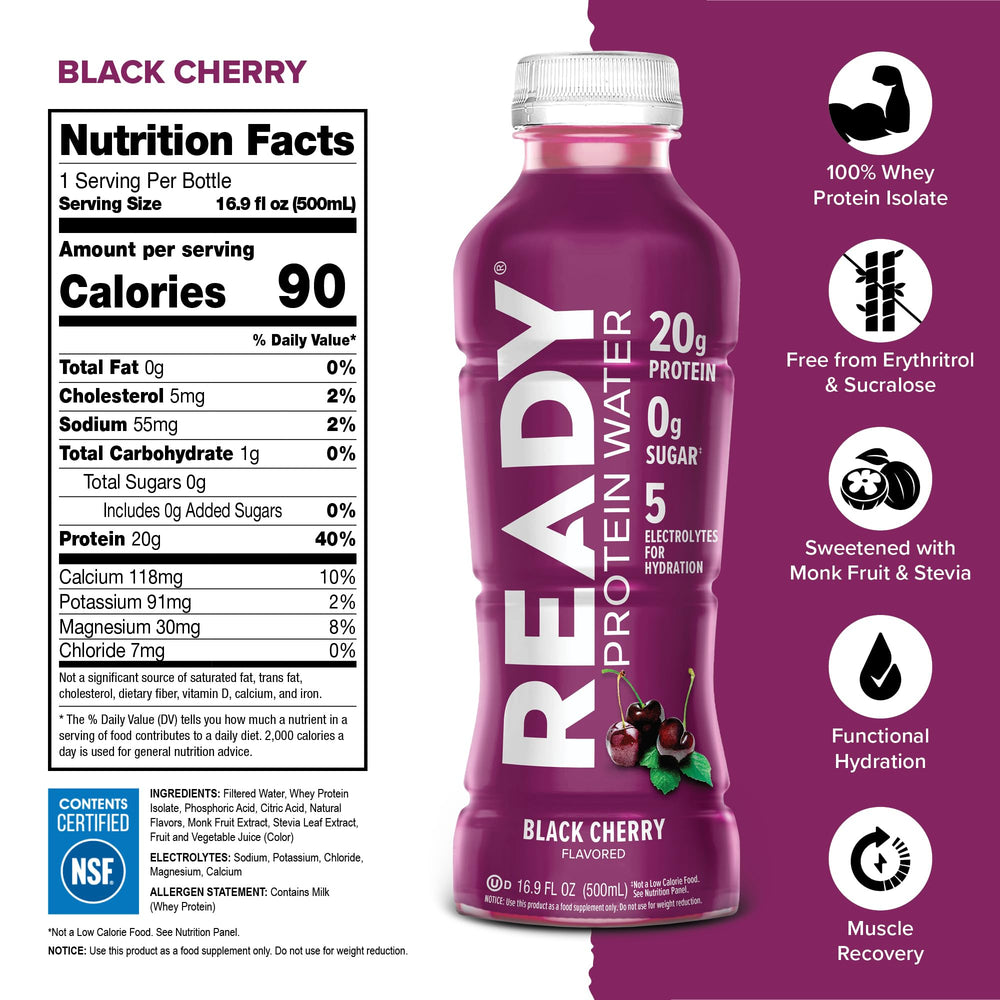 Pouring Ready Clear Protein Water emphasizes quick, sugar-free hydration.