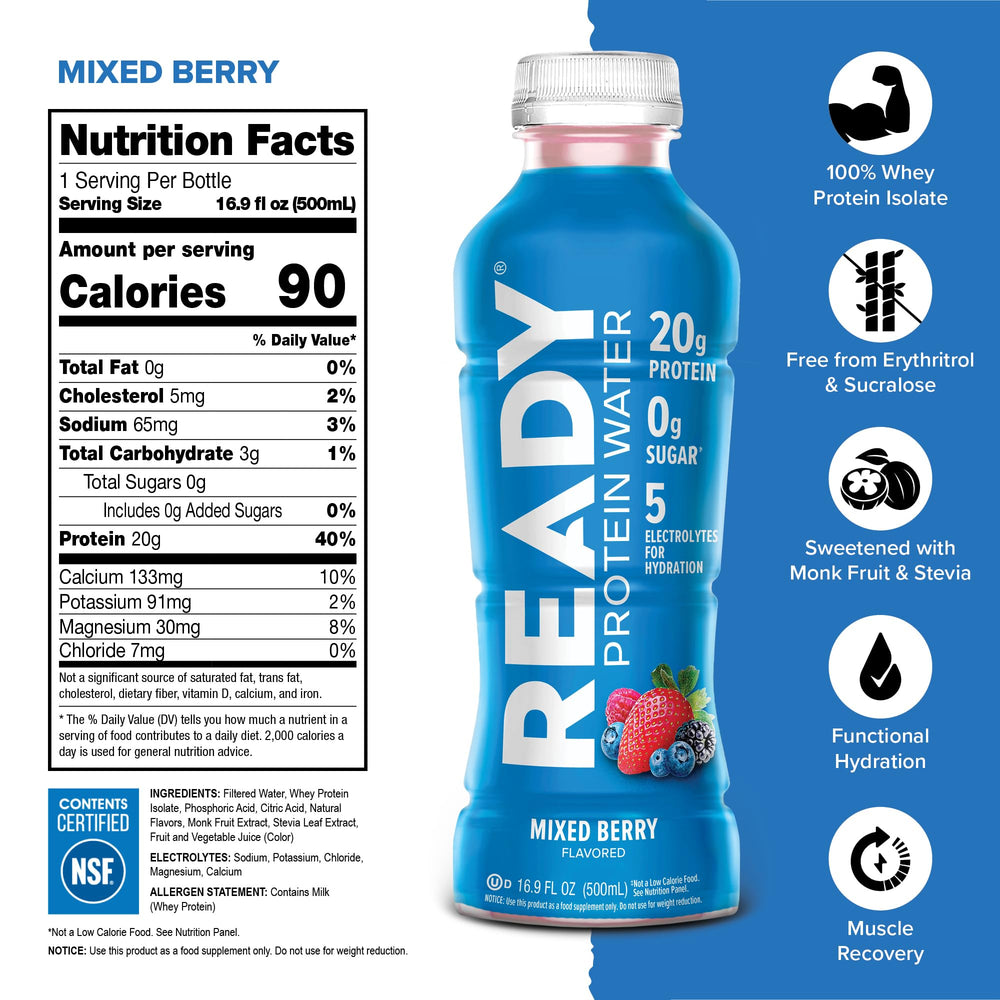 Ready Clear Protein Water being poured into a glass for quick hydration.