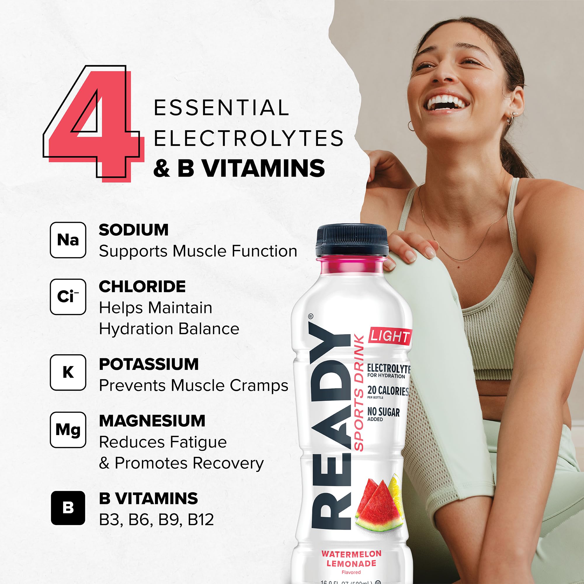 Ready Sports Drink Lite pour action highlighting easy, quick hydration with four electrolytes