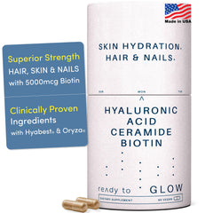Ready To GLOW hyaluronic acid bottle for hydrated, plump skin.