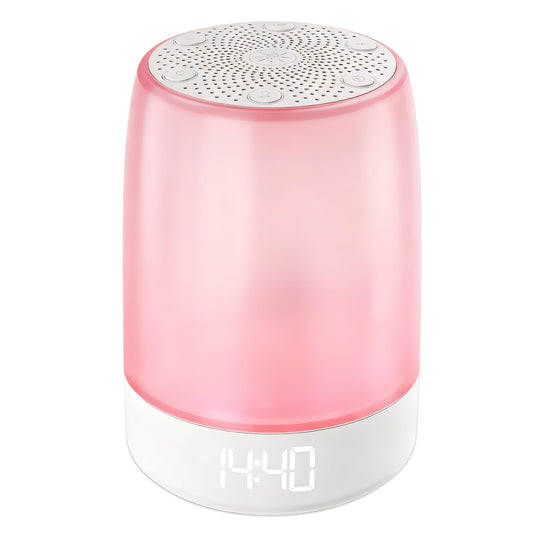 Reajoy white noise machine alarm clock viewed from the front as a bedside sleep companion