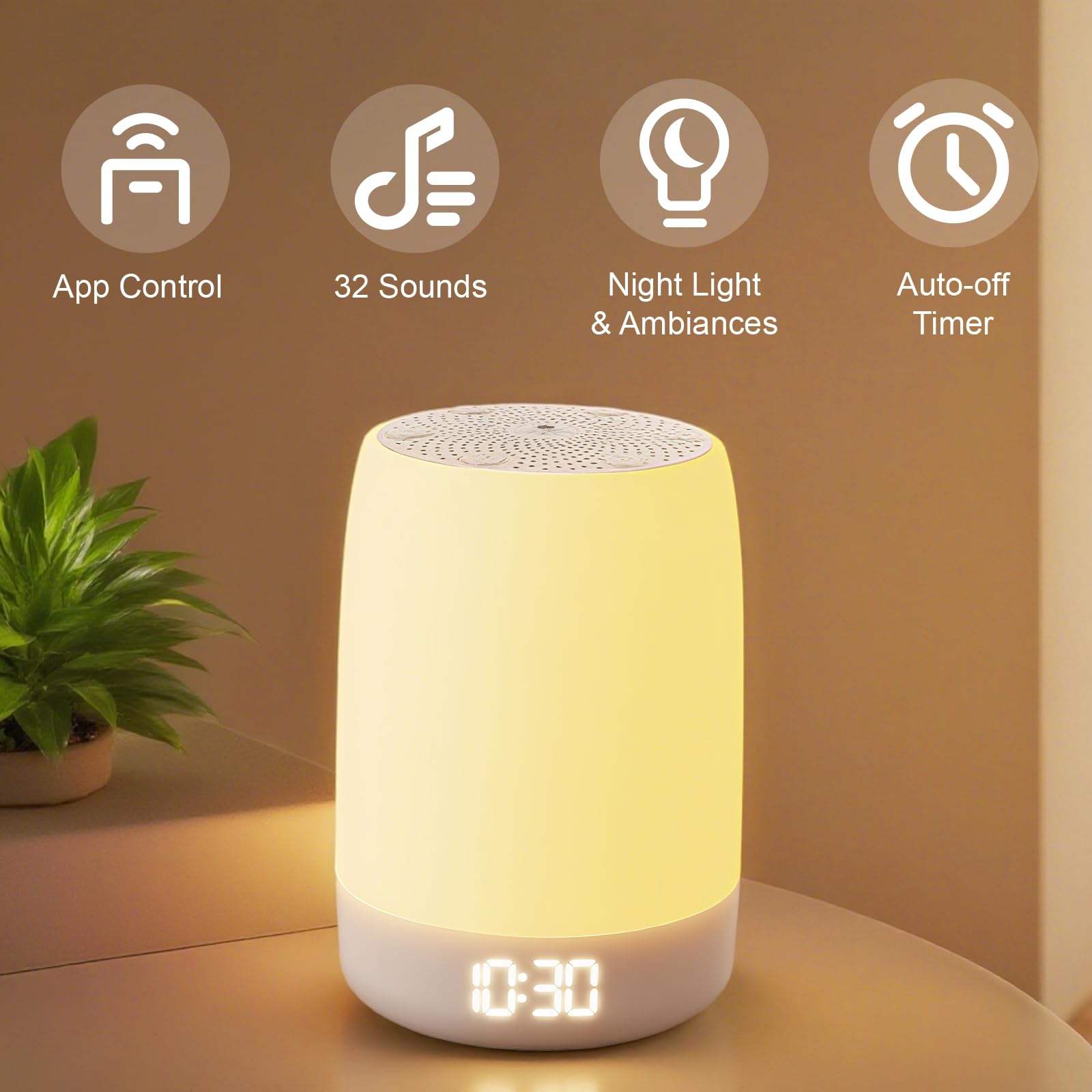 Reajoy white noise clock displaying calming light for ambience