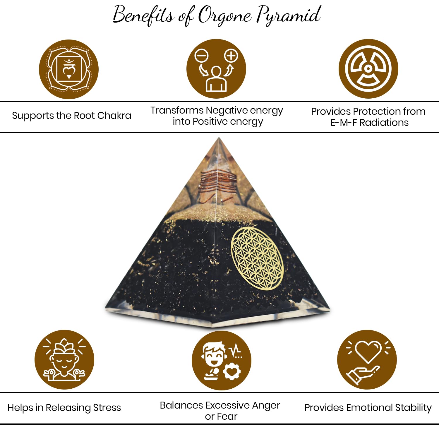 Real Crystal Black Tourmaline Orgonite Pyramid detailed texture enhances aesthetic energy.