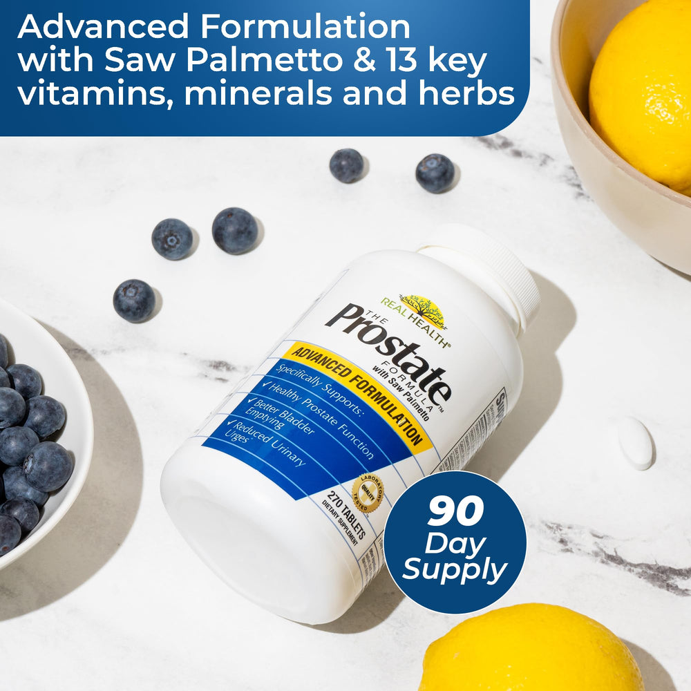 Real Health Prostate Formula capsules close-up for easy daily use.