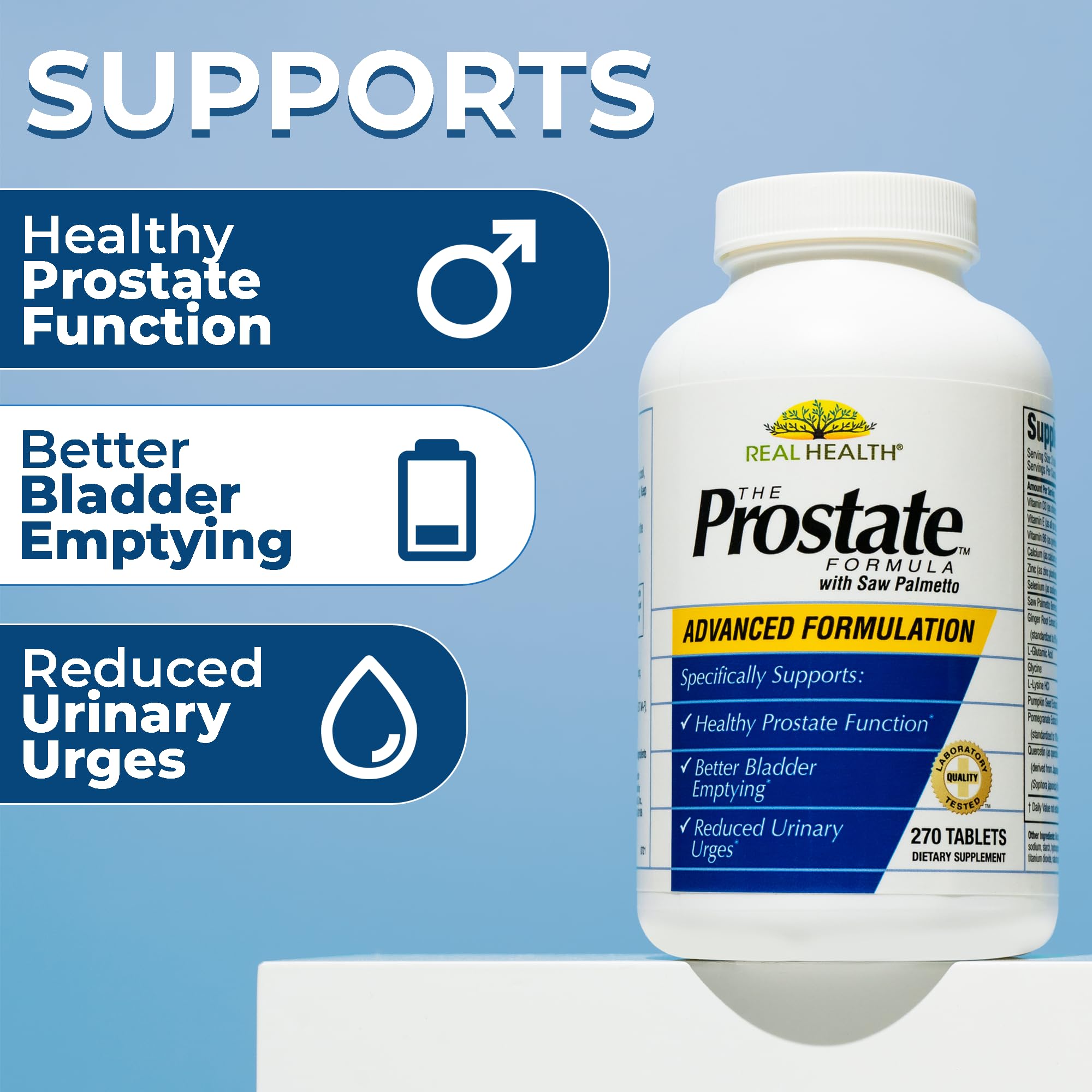 Real Health Prostate Formula man taking pill with water.