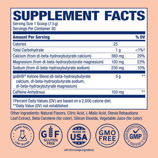 Real Ketones BHB Electrolyte Powder sachets highlight hydration support for workouts and fasting.