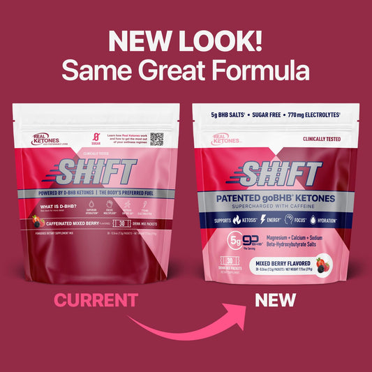 Real Ketones BHB packets close-up highlighting sugar-free electrolyte blend.