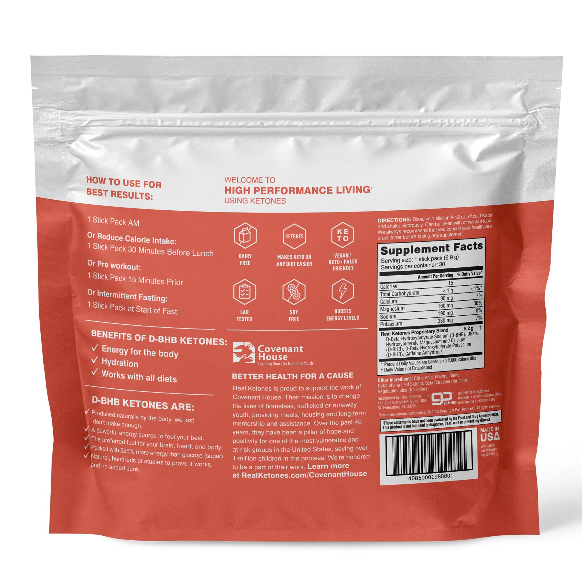 Real Ketones Peach Caffeine packaging on a kitchen counter