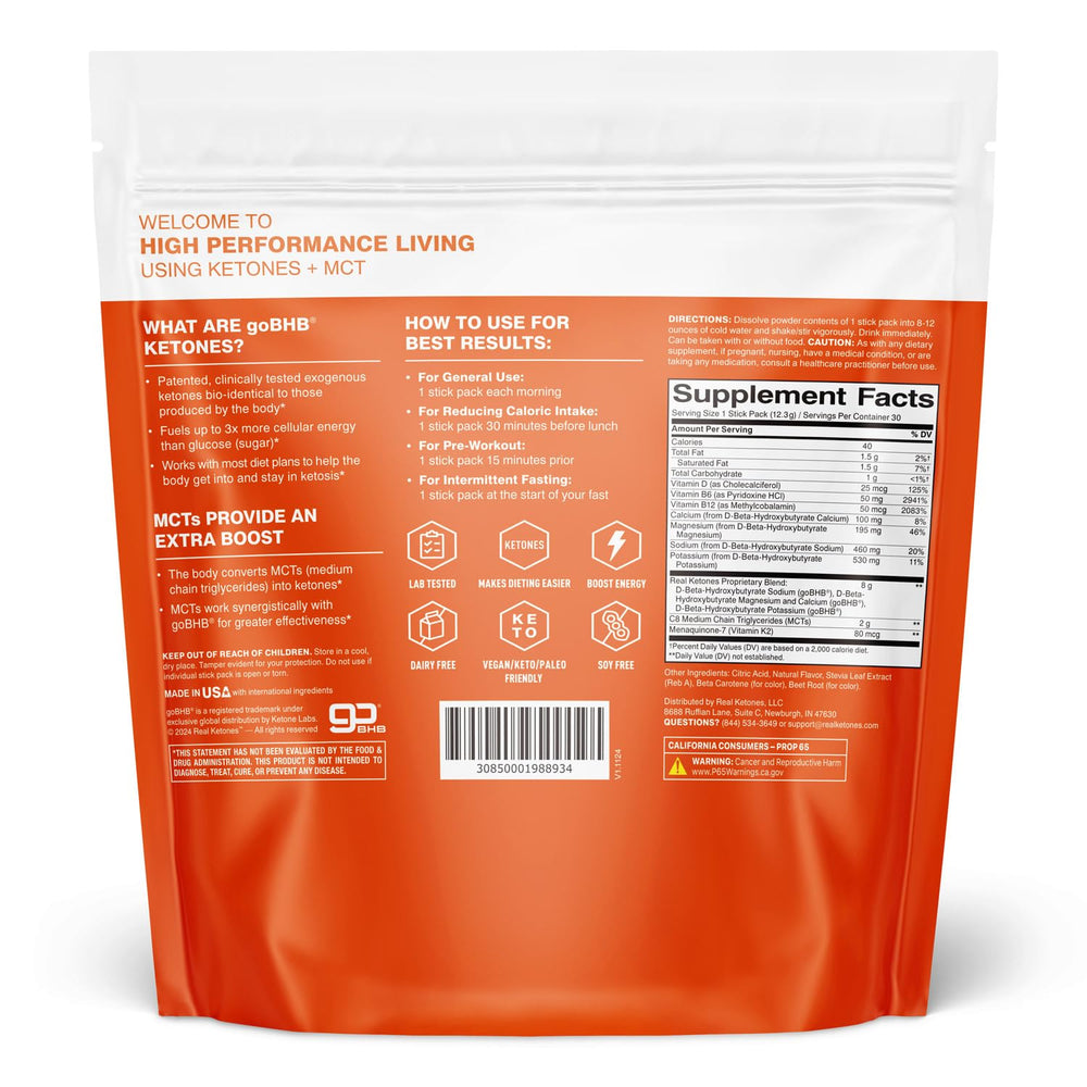 Real Ketones scoop with packets for convenient single-serve hydration.