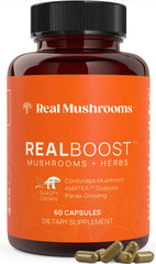 Real Mushrooms RealBoost cordyceps capsules for daily energy support.