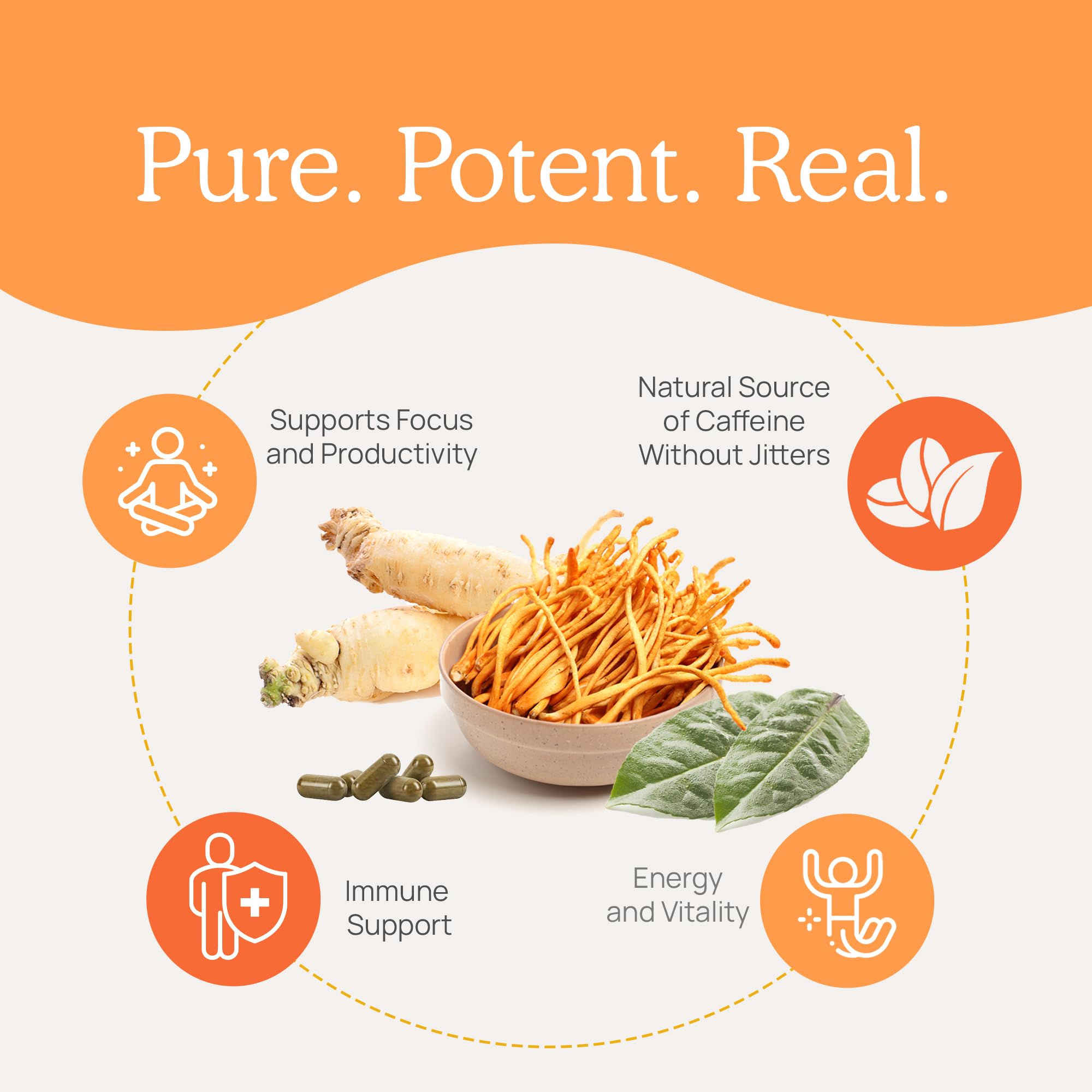 Real Mushrooms RealBoost capsules opened for adding to meals or drinks.