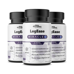 Real Science LegEase Miracle bottle front shows the product for nightly leg relief