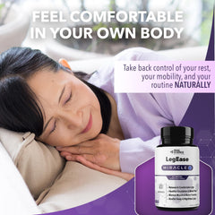 Real Science LegEase Miracle nighttime routine scene suggesting restful sleep support.