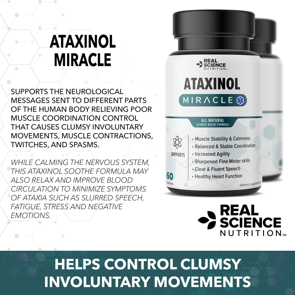 Ataxinol Miracle packaging beside the bottle on a desk.