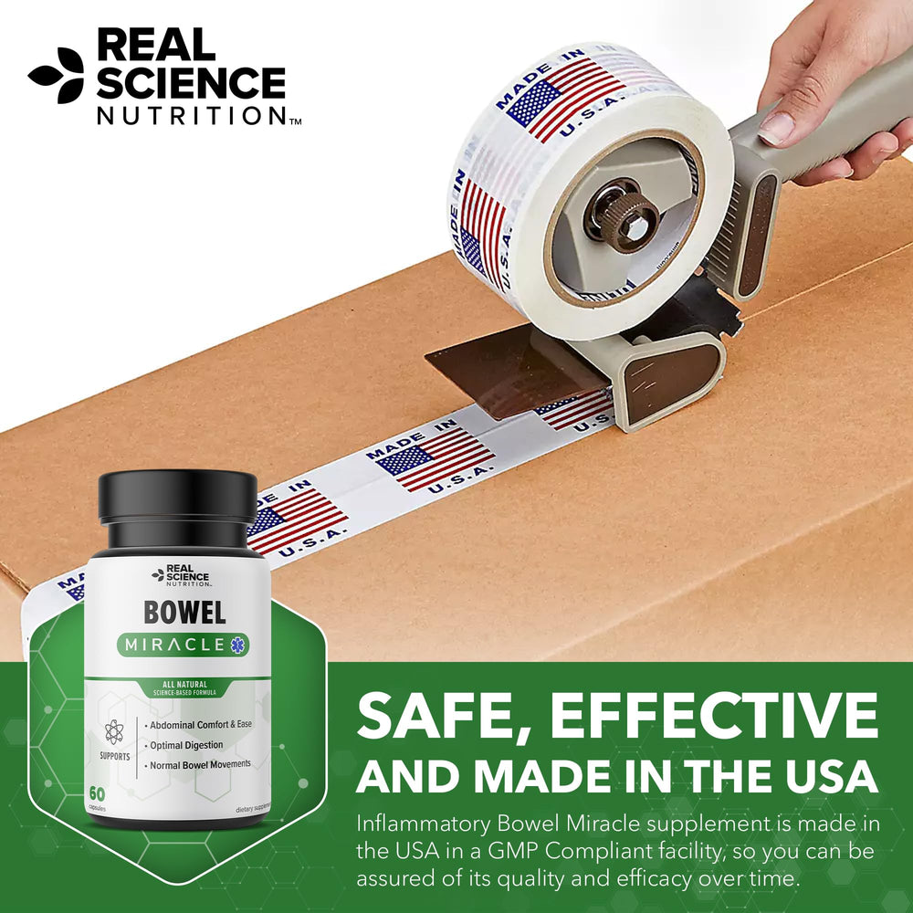 Real Science Nutrition Bowel Miracle GMP facility seal for safety and quality