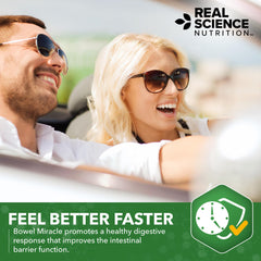 Real Science Nutrition Bowel Miracle made in USA label indicating quality