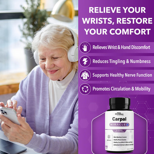 Capsules of Carpal Miracle with GABA and vitamins aimed at supporting nerve signaling