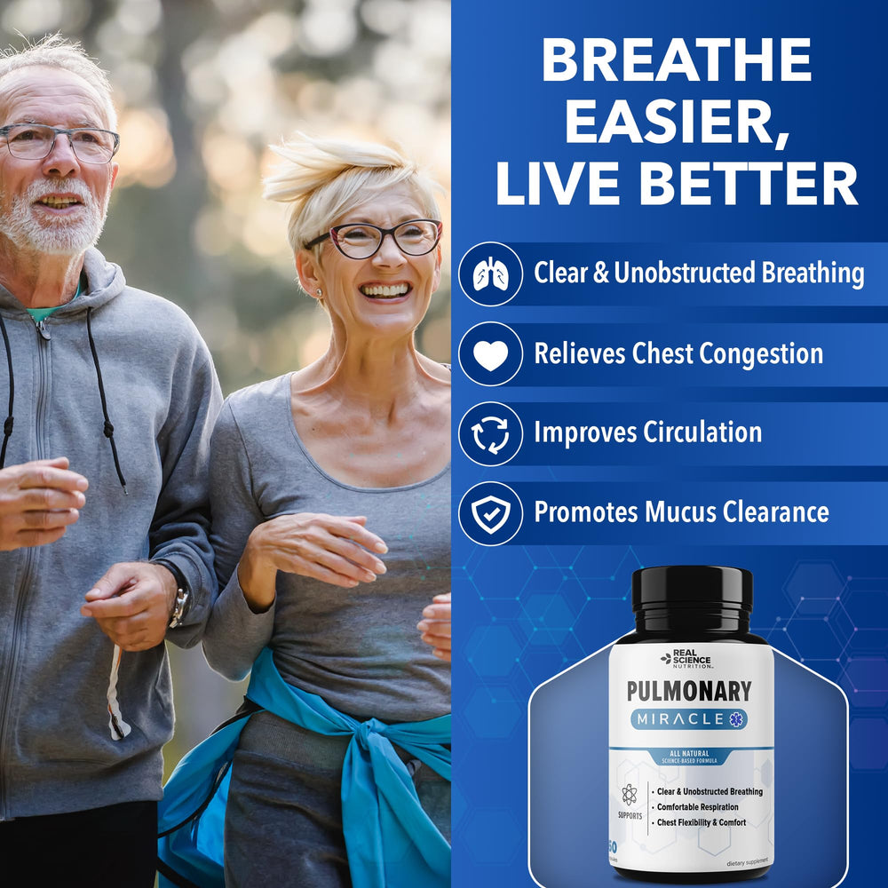 Real Science Nutrition COPD Relief capsules shown as a convenient pack for ongoing lung support.