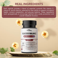 Real Science Nutrition Glucose Balance daily-use bottle on a kitchen counter for routine wellness.