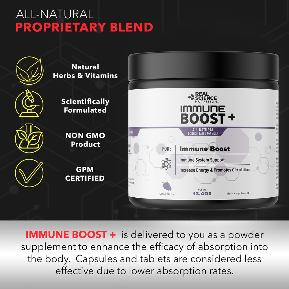 Bottle of Real Science Nutrition Immune Boost Plus on a shelf