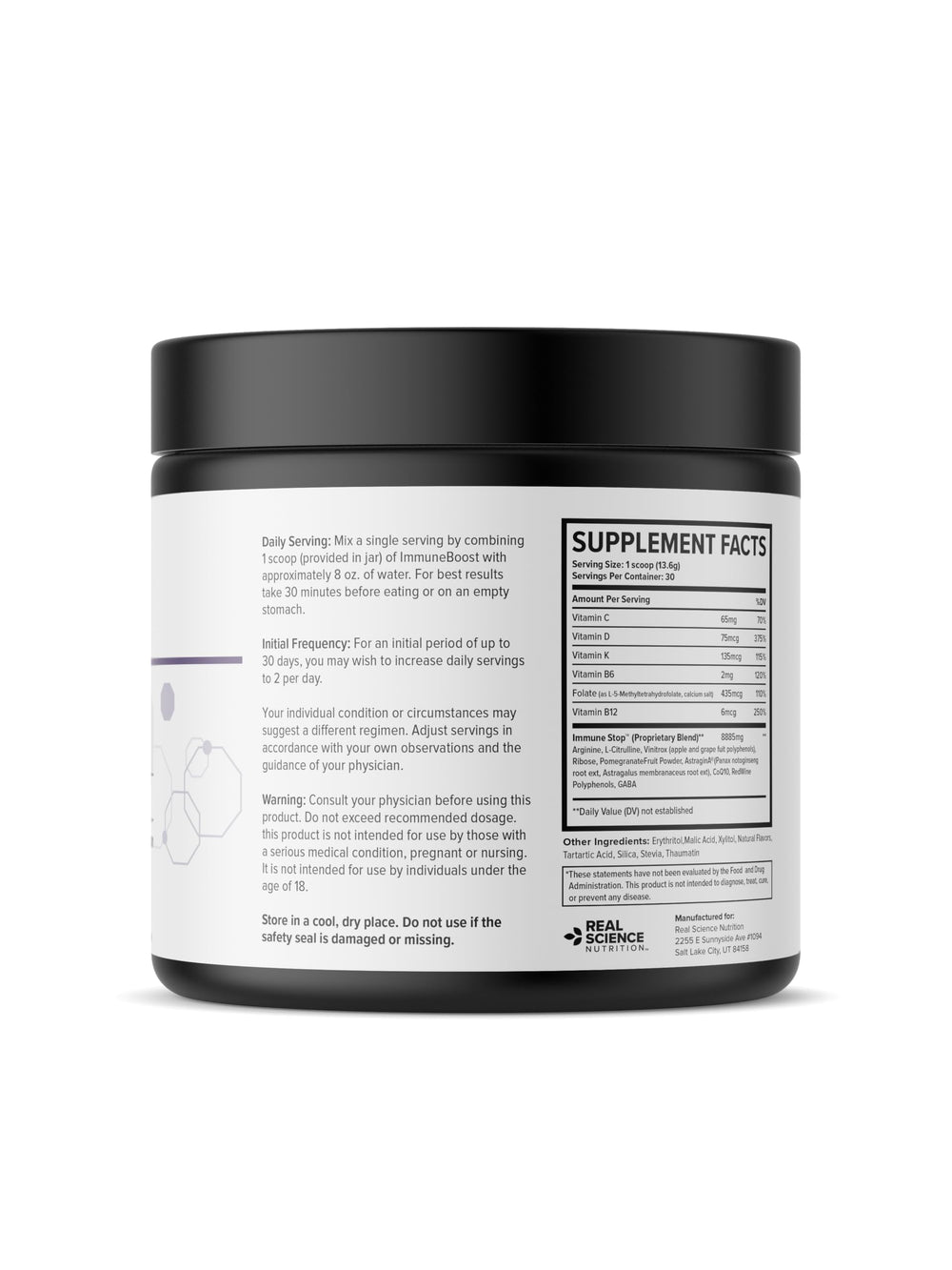 Immune Boost Plus powder dissolving in water for quick mix