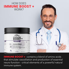 Stirring Immune Boost Plus powder in a glass of beverage