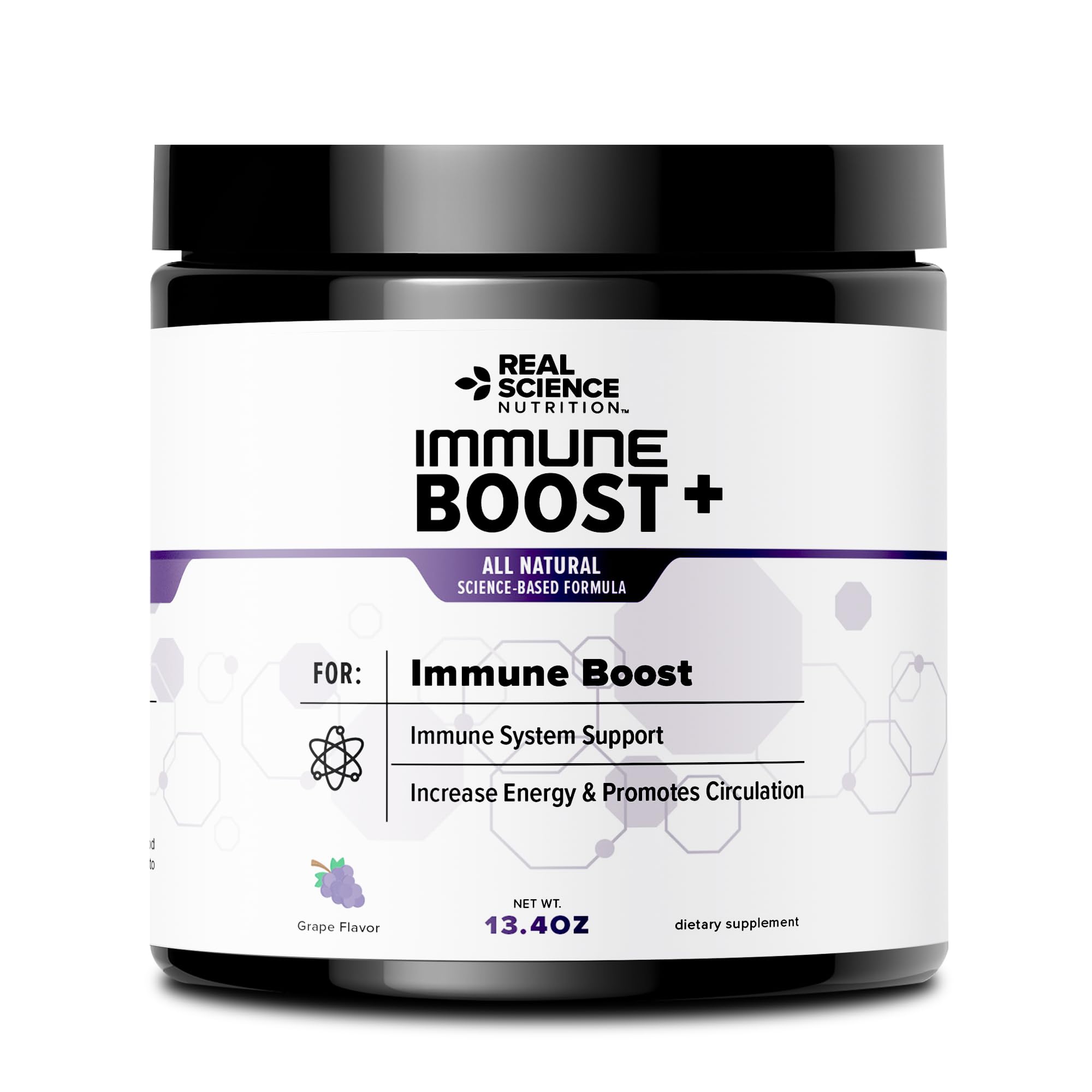 Real Science Nutrition Immune Boost Plus powder in a tub for daily immune support