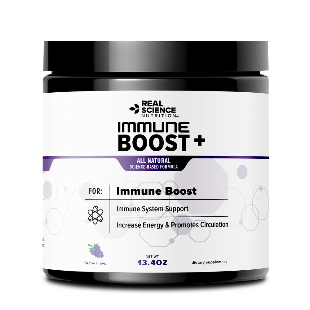 Real Science Nutrition Immune Boost Plus powder in a tub for daily immune support