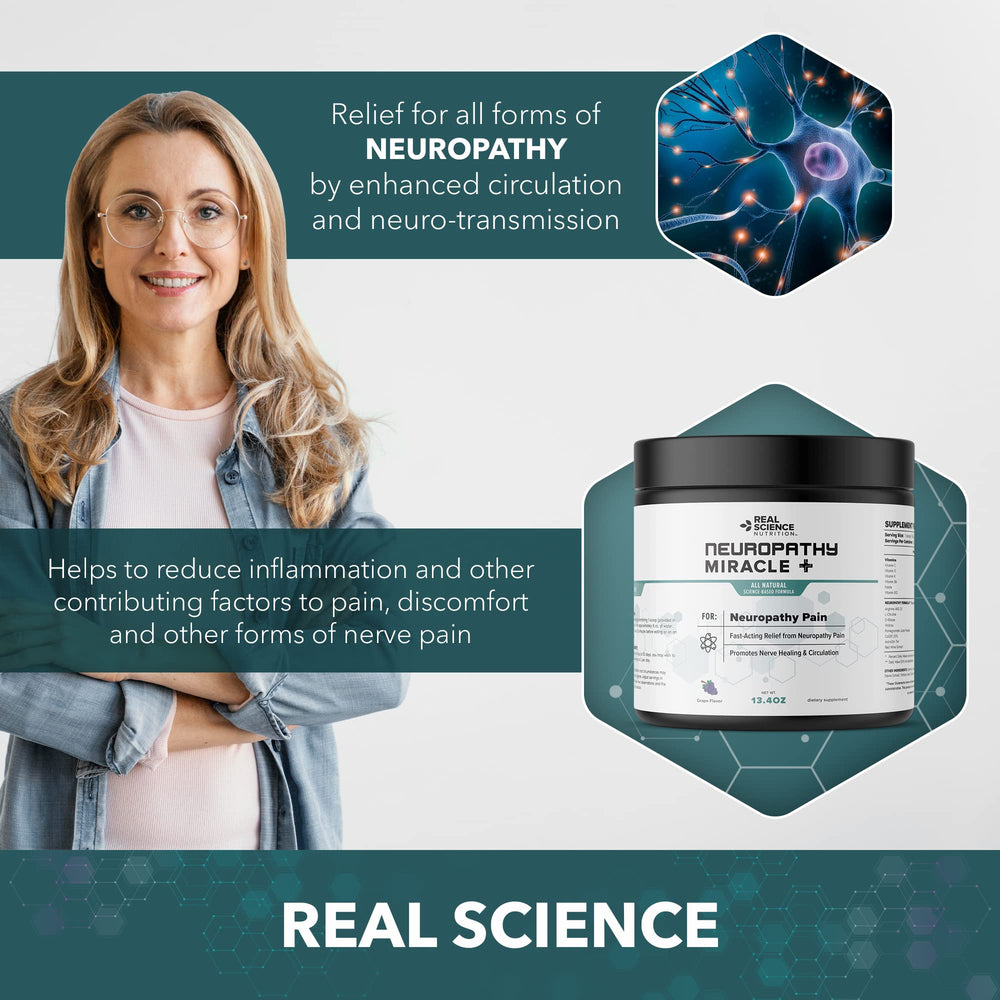 Real Science Nutrition Neuropathy Miracle packaging conveying USA made quality.