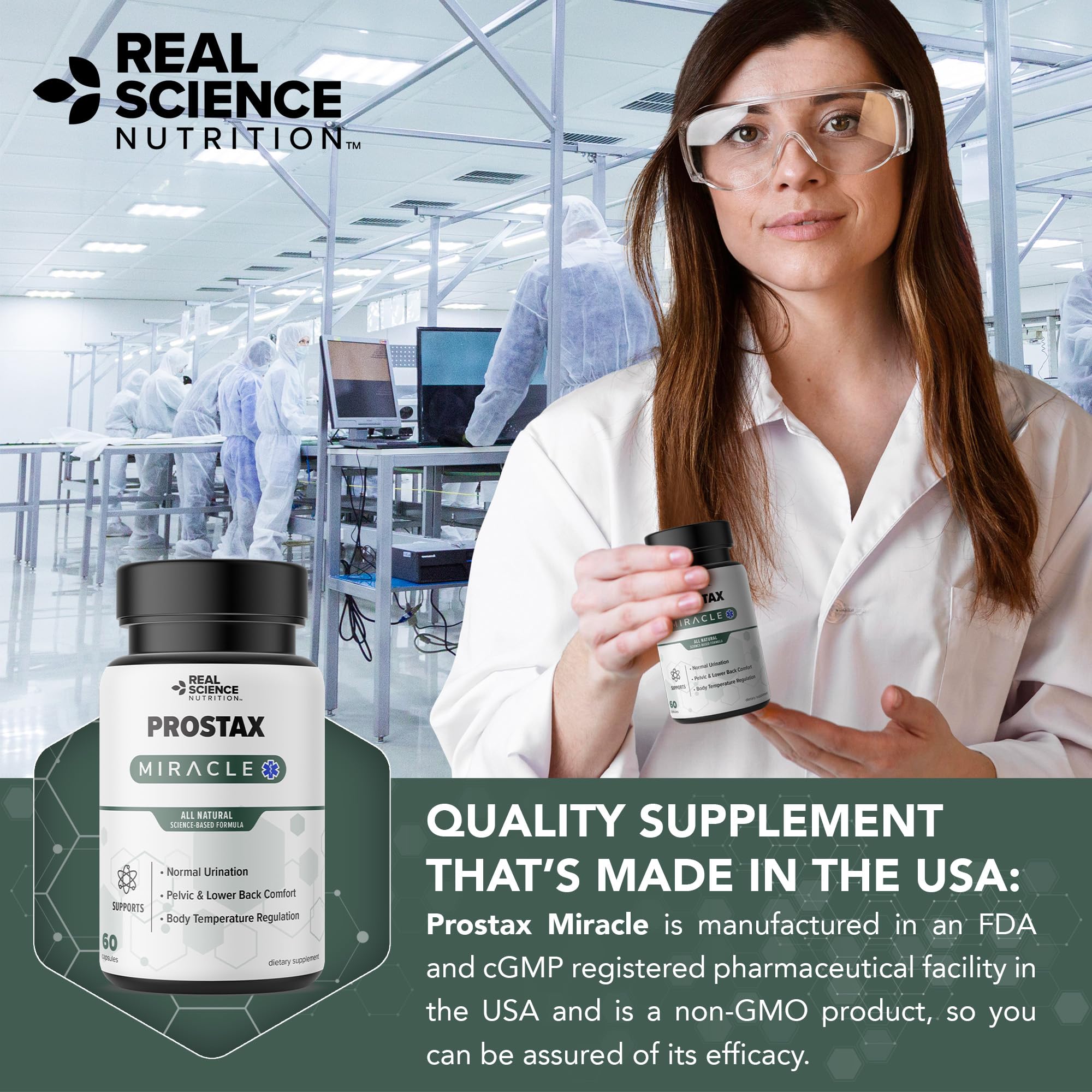 Real Science Nutrition Prostax Miracle tablet closeup showing supplement form