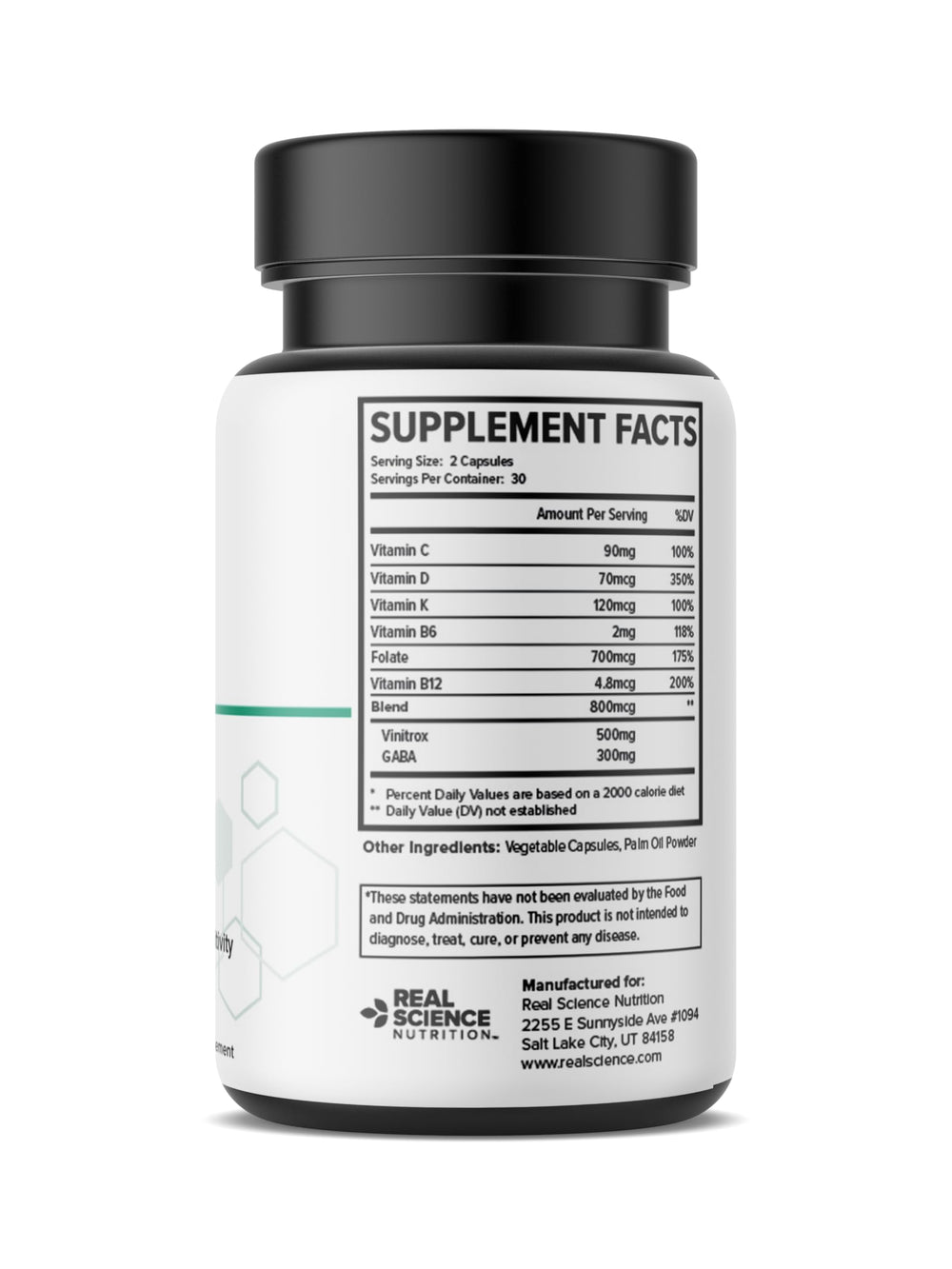 Real Science Nutrition Tinnex Miracle capsules close-up highlighting smooth daily use.