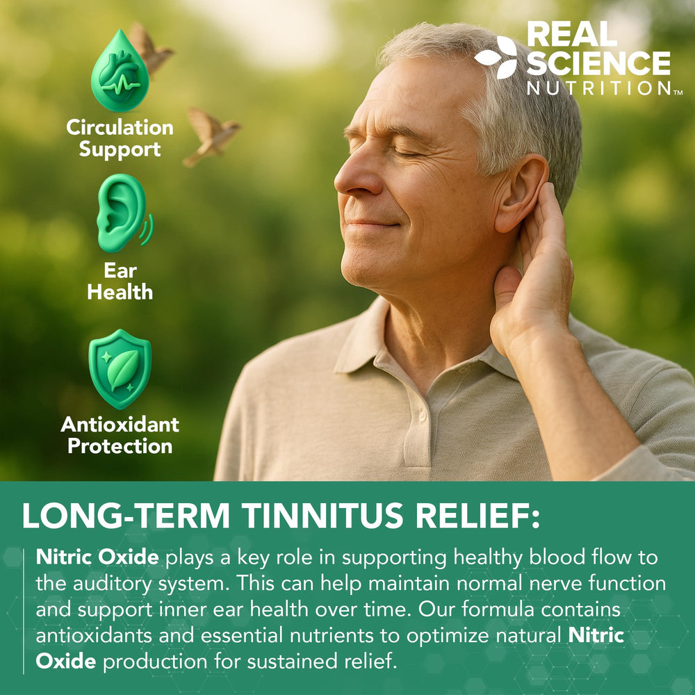 Real Science Nutrition Tinnex Miracle made-in-USA seal emphasizes quality manufacturing.