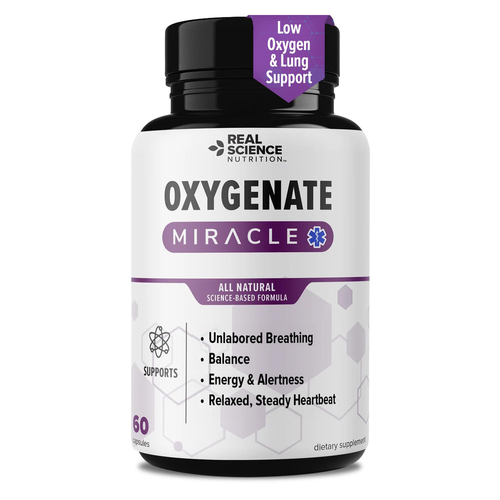 Real Science Oxygenate Miracle bottle front view highlighting the label for respiratory support potential
