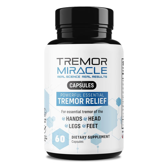 Real Science Tremor Miracle bottle on table suggests everyday tremor support.