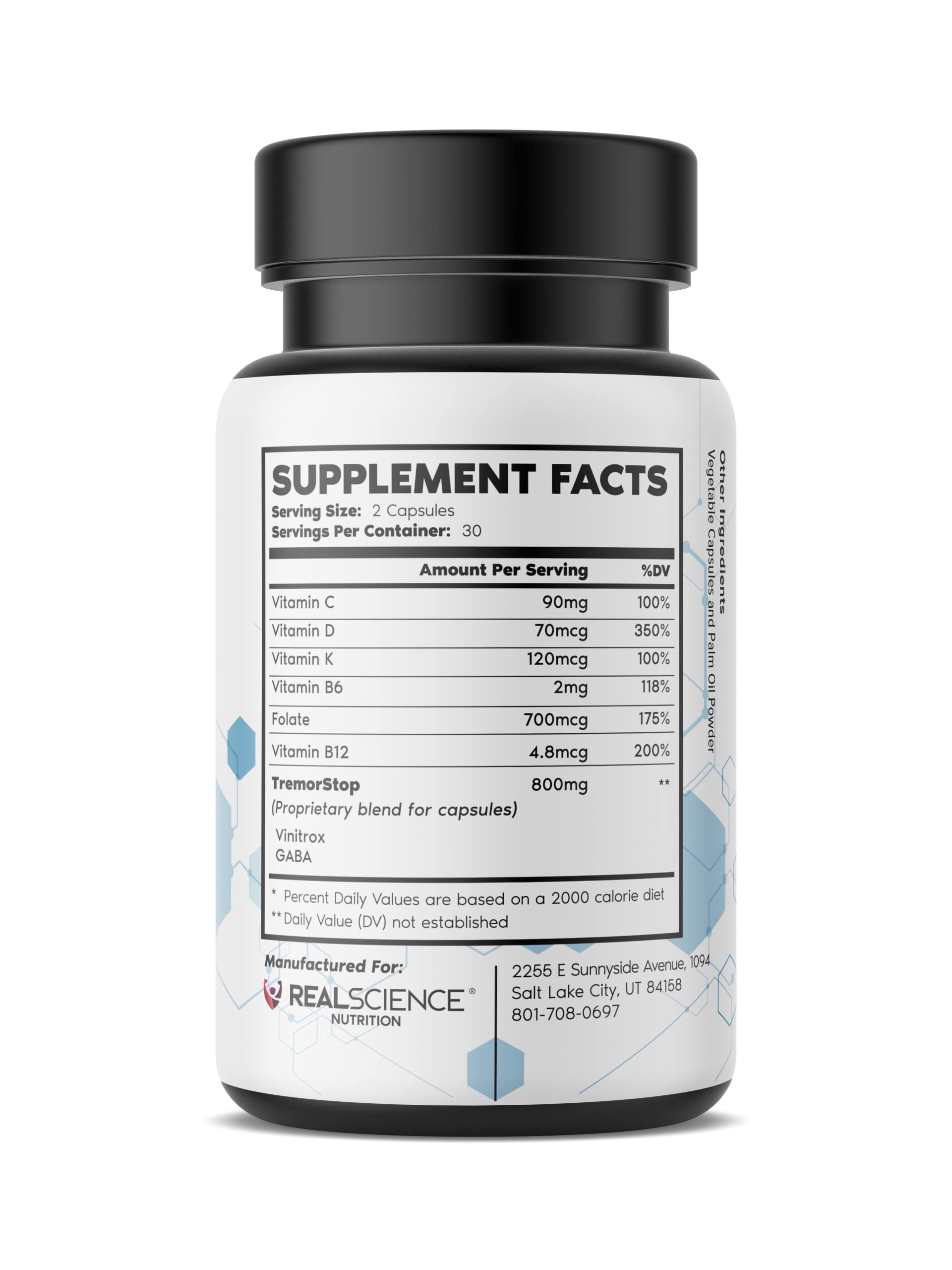 Close-up of Tremor Miracle capsules shows a convenient daily supplement.