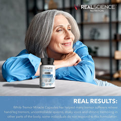 Nightstand scene shows Tremor Miracle bottle for easy bedside access.