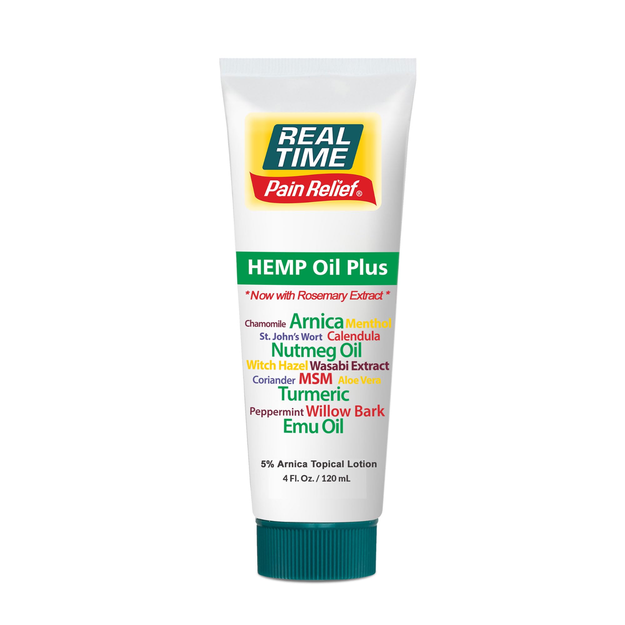 Real Time Pain Relief Hemp Oil Plus bottle front with clear label, ready for daily use